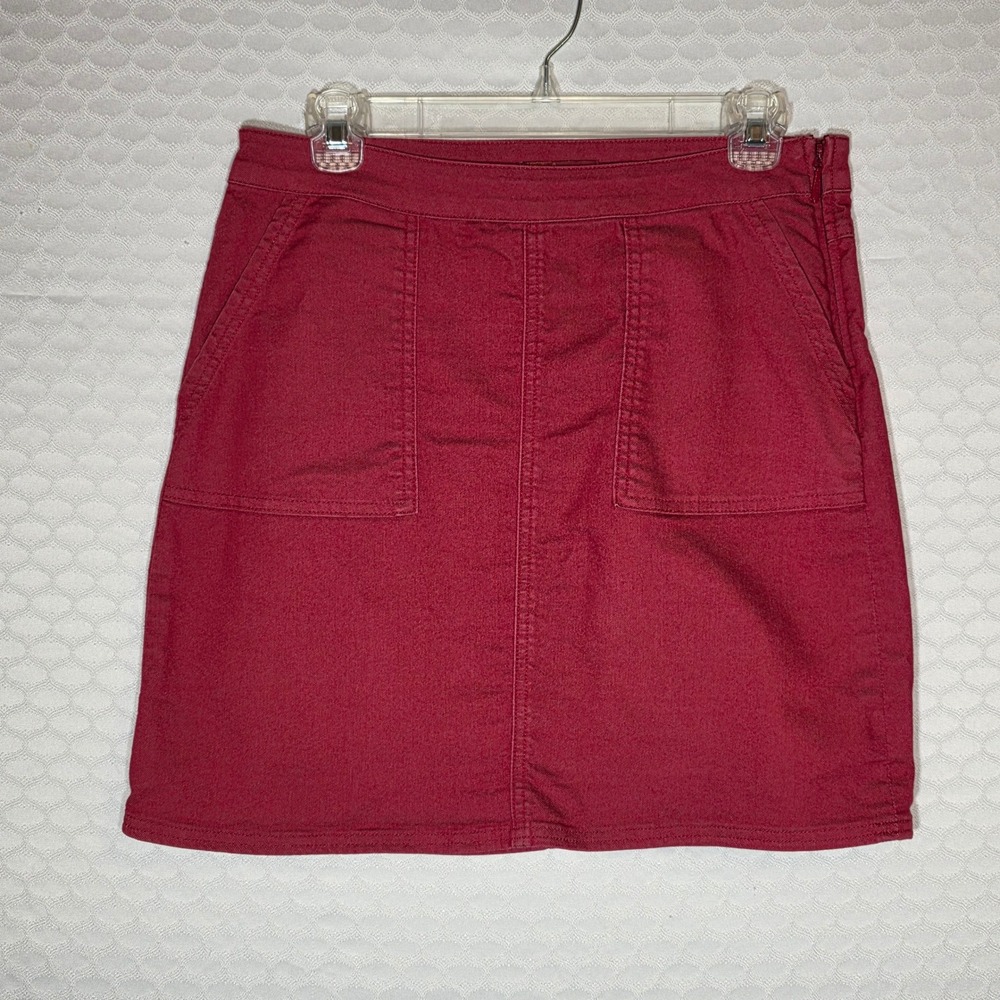 Prana Women Red Mini Skirt Side Zip Patch Pockets Size 4